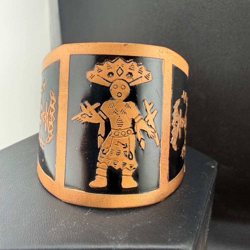 Vintage Estate Cuff Bracelet Copper Kachina Dancer Enamel Ethnic 7in